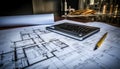 Close up on architect s gantt chart with design tools amidst project tracking sheets