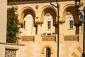 Close up of architectural details of elegant facade building