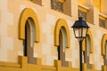 Close up of architectural details of elegant facade building