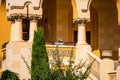 Close up of architectural details of elegant facade building