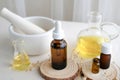 Close up aromatherapy and apothecary oil. herbal medicine concept
