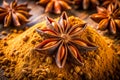 Close-up of Aromatic Star Anise and Powdered Spice Royalty Free Stock Photo