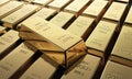 Close up of an array of fine gold bars