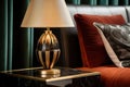 close-up of an art deco table lamp on a side table