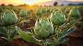 Close-up of artichoke in a field. AI Generated