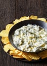 artichoke spinach almond dip with potato chips Royalty Free Stock Photo