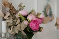 Close up of artificial flowers bouquet arrange for decoration in home Royalty Free Stock Photo