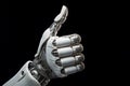 Close up of artificial intelligence robotic hand showing thumbs up sign