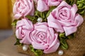 Close-up Of Artificial Roses Made From Pink Ribbons