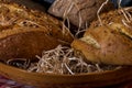 Close-up of artisan breads in a basket Royalty Free Stock Photo