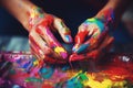 Close up artists hands unrecognizable painter woman man female male dirty palms painted painting creating art therapy Royalty Free Stock Photo