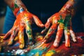 Close up artists hands unrecognizable painter woman man female male dirty palms painted painting creating art therapy Royalty Free Stock Photo