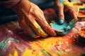 Close up artists hands unrecognizable painter woman man female male dirty palms painted painting creating art therapy Royalty Free Stock Photo