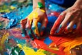 Close up artists hands unrecognizable painter woman man female male dirty palms painted painting creating art therapy Royalty Free Stock Photo