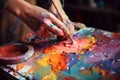 Close up artists hands unrecognizable painter woman man female male dirty palms painted painting creating art therapy Royalty Free Stock Photo