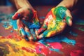 Close up artists hands unrecognizable painter woman man female male showing dirty palms painted painting creating art Royalty Free Stock Photo