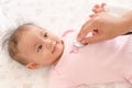 Close up Asian baby health check with stethoscope Royalty Free Stock Photo