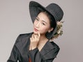 Close up of Asian beauty in fashion hat.