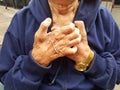 Close-up asian disabled old man getting chest pain Royalty Free Stock Photo