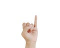 Close up Asian female 15-20 age hand show little finger, gesture of making a promise, pinkie finger sign arm and hand isolated on