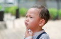 Close up Asian little boy crying with tearful on her face