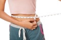 Close up Asian skinny girl measuring her waist with tape Royalty Free Stock Photo