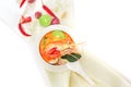 Close up Asian Spicy soup with shrimp in white bowl , famous Thai food cuisine calling Tom Yum Kung Royalty Free Stock Photo