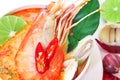 Close up Asian Spicy soup with shrimp in white bowl , famous Thai food cuisine calling Tom Yum Kung Royalty Free Stock Photo