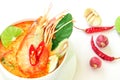 Close up Asian Spicy soup with shrimp in white bowl , famous Thai food cuisine calling Tom Yum Kung Royalty Free Stock Photo