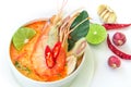 Close up Asian Spicy soup with shrimp in white bowl , famous Thai food cuisine calling Tom Yum Kung Royalty Free Stock Photo