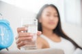 Close up Asian Woman holding glass of water Royalty Free Stock Photo