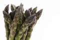 Close up asparagus heap isolated. Fresh vegetables. Copy space