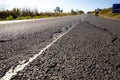 Close up of asphalt road surface crack Royalty Free Stock Photo