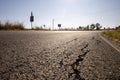 Asphalt road surface crack. Save the planet Royalty Free Stock Photo