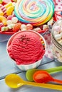 Colourful party sweets, candy and berry ice-cream Royalty Free Stock Photo