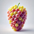 A close-up of assorted grapes with various colors such as yellow, red, and pink, arranged in a visually appealing pattern on a Royalty Free Stock Photo