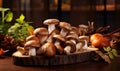 Close-up of assorted mushrooms. Created by AI