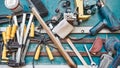 Construction. Design. Build. Image of woodworking tools Royalty Free Stock Photo