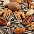 A close up assortment of various nuts and seeds is displayed Royalty Free Stock Photo