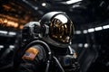 A close up of an astronaut with helmet with an isolated background