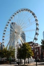 Close up of the Atlanta Skyview Ferris wheel with Atlanta Skyline