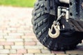 Close-up atv quadbike whick hook mounted on offroad all-terrain vehicle Royalty Free Stock Photo