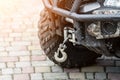 Close-up atv quadbike whick hook mounted on offroad all-terrain vehicle Royalty Free Stock Photo