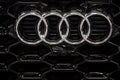 Close up of the Audi car brand logo on dark background