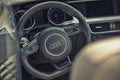 Close up on Audi steering wheel