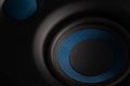 Close Up Audio Speaker or Woofer Cone with Blue Mesh Detail Royalty Free Stock Photo