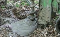 Close-up of a auger drilling in a soil with clay and silt samples