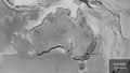 Shape of Australia. Bevelled. Grayscale. Labels Royalty Free Stock Photo