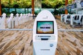 Close up of auto check-in kiosks at Changi Airport Terminal 3; no people Royalty Free Stock Photo