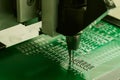 Close-up. Automated production of computer boards. Royalty Free Stock Photo